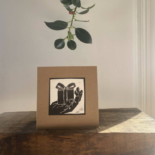 Bouclé 'Gift in Hand' Hand-Printed Christmas Card