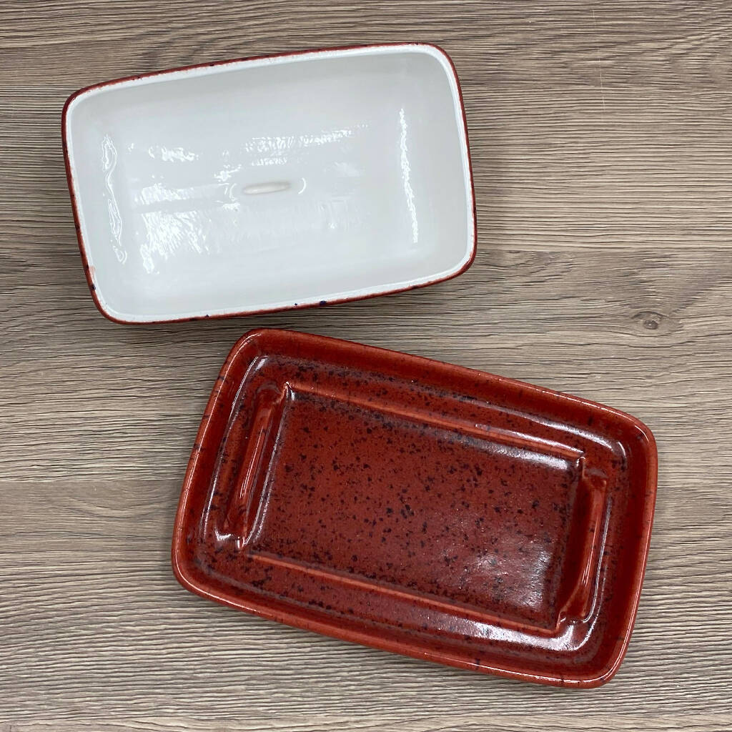 Butter Dish with Lid Speckled Red Glaze