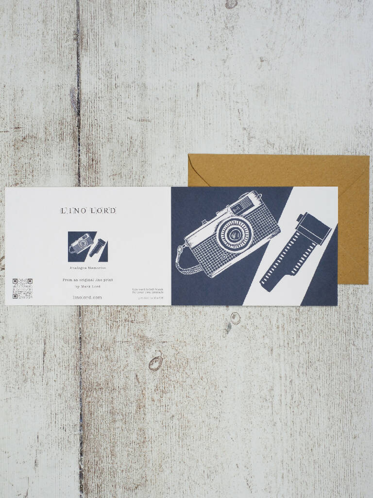 Olympus Trip and Roll of Film A6 Lino Print Greeting Card