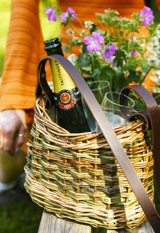 Small Oval Basket with Leather Shoulder Strap and Lining