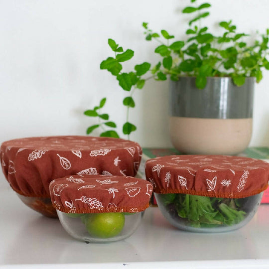 Leaf Reusable Linen Bowl Covers Set