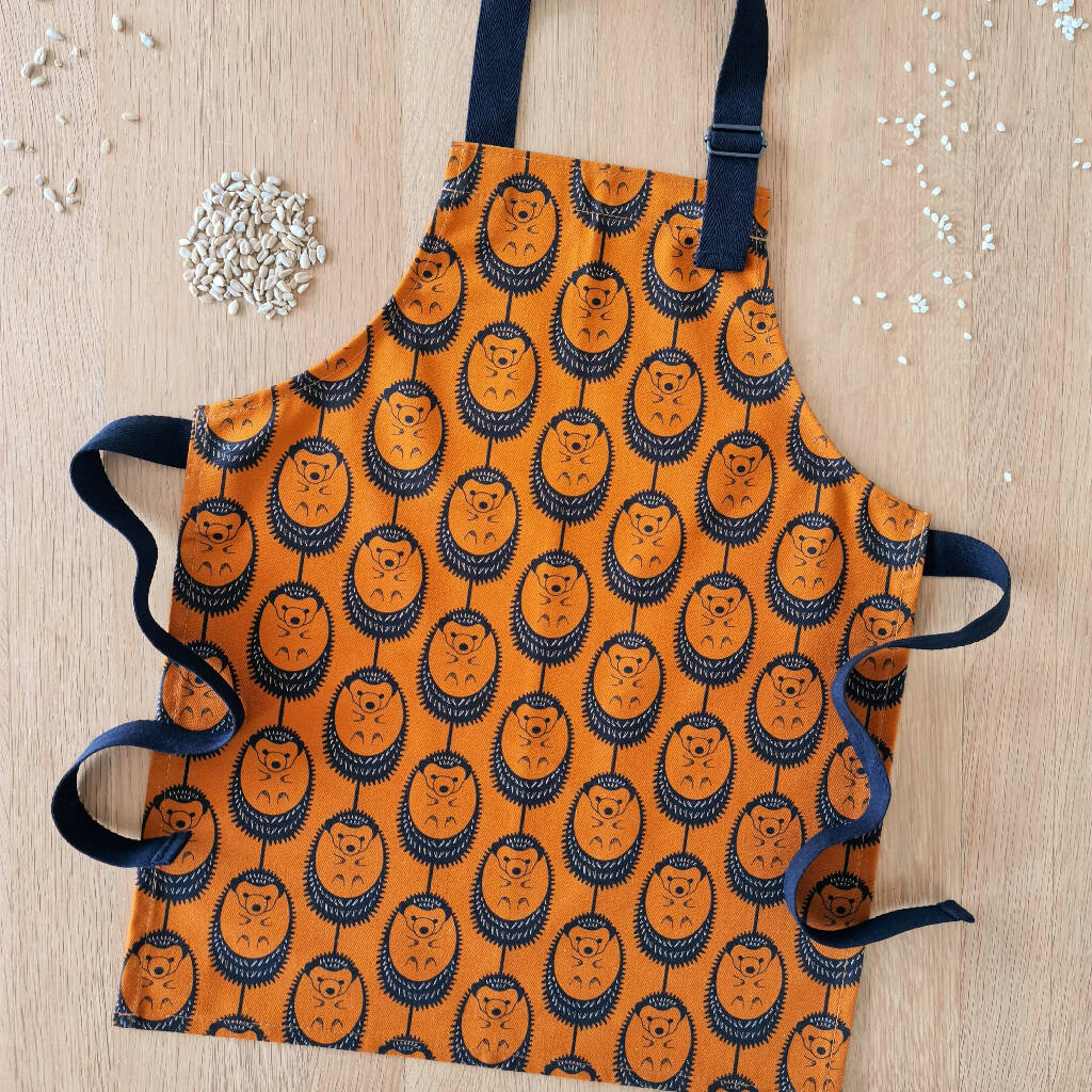 Hedgehog Organic Cotton Children's Apron in Terracotta