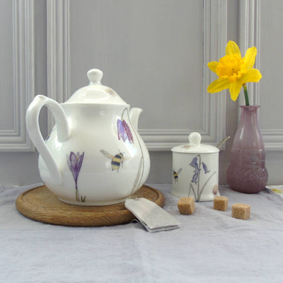 Bee and Spring Flowers Bone China Large Teapot