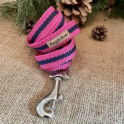 Dog Lead In Pink And Navy Stripe