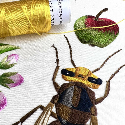 Hornet and Crab Apple Silk Hand Embroidered Art