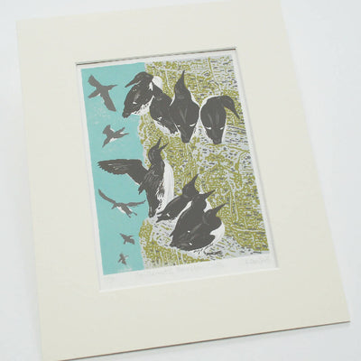 Guillemots, Bempton Cliffs - Limited Edition - Original Linocut Print