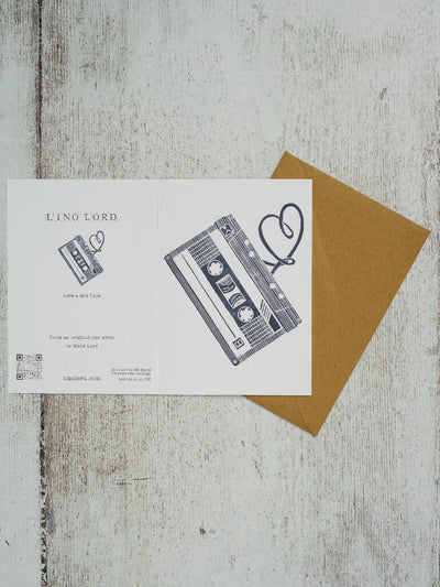 Love a Mix Tape A6 Lino Print Greeting Card
