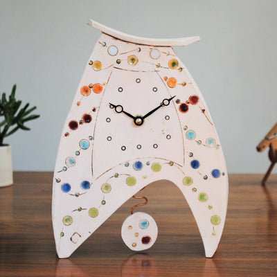 Large Mantel Clock with Pendulum and Rainbow Dots Design