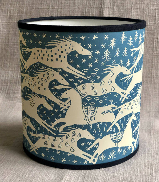 'Horses Horses Horses' Lampshade in Blue