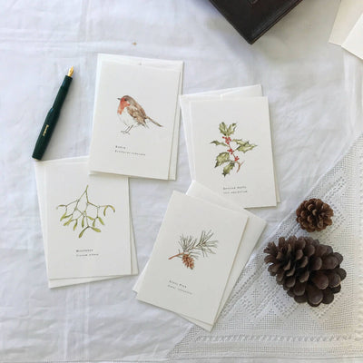 December Winter Foliage Botanical Watercolour Illustrated Christmas Card Set