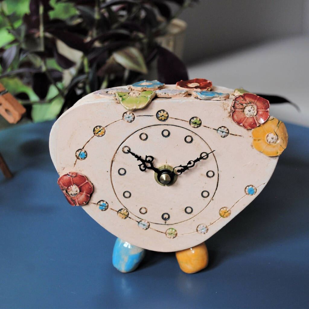 Small Mantel Clock with Flower Petals