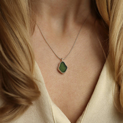 Heledd Sea Glass Necklace in Green