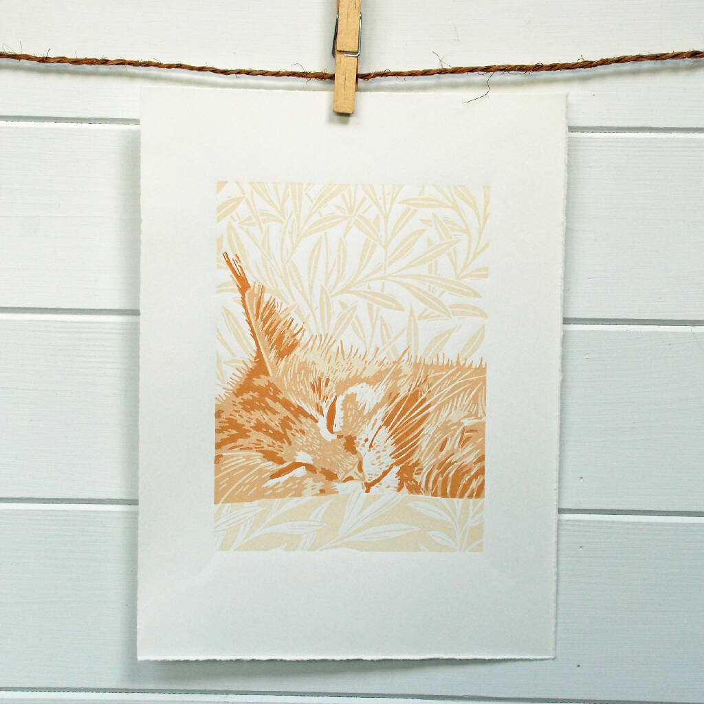 Grey Maine Coon Cat - Limited Edition - Original Linocut Print