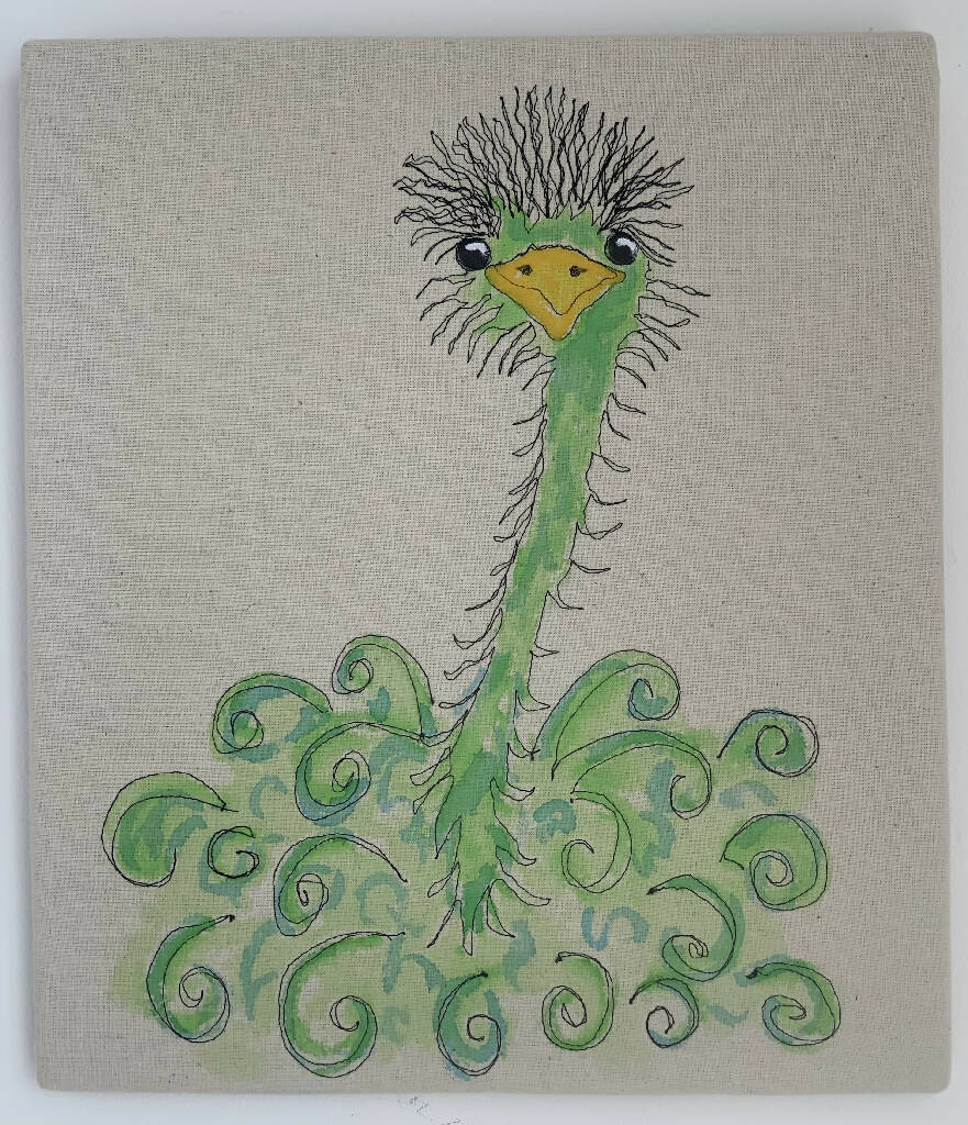 Colourful Ostrich Fabric and Stitch Artwork