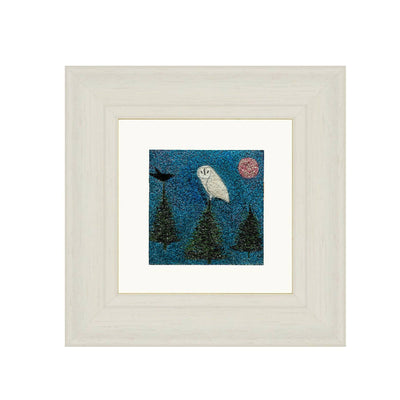 Soft As Moonlight Mist Framed Embroidered Artwork With Owl Black Bird And Trees 2
