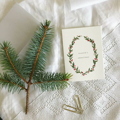 Vintage Style Winter Greenery Wreath Petite Christmas Card