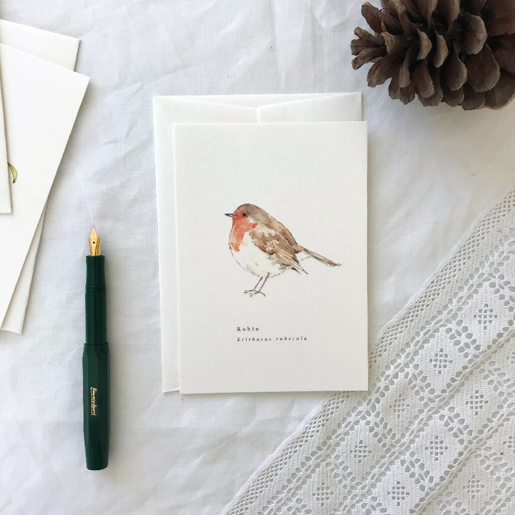 Robin Vintage Style Botanical Watercolour Illustrated Christmas Card
