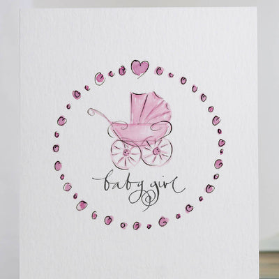 'Baby Girl' Vintage Pram New Baby Card