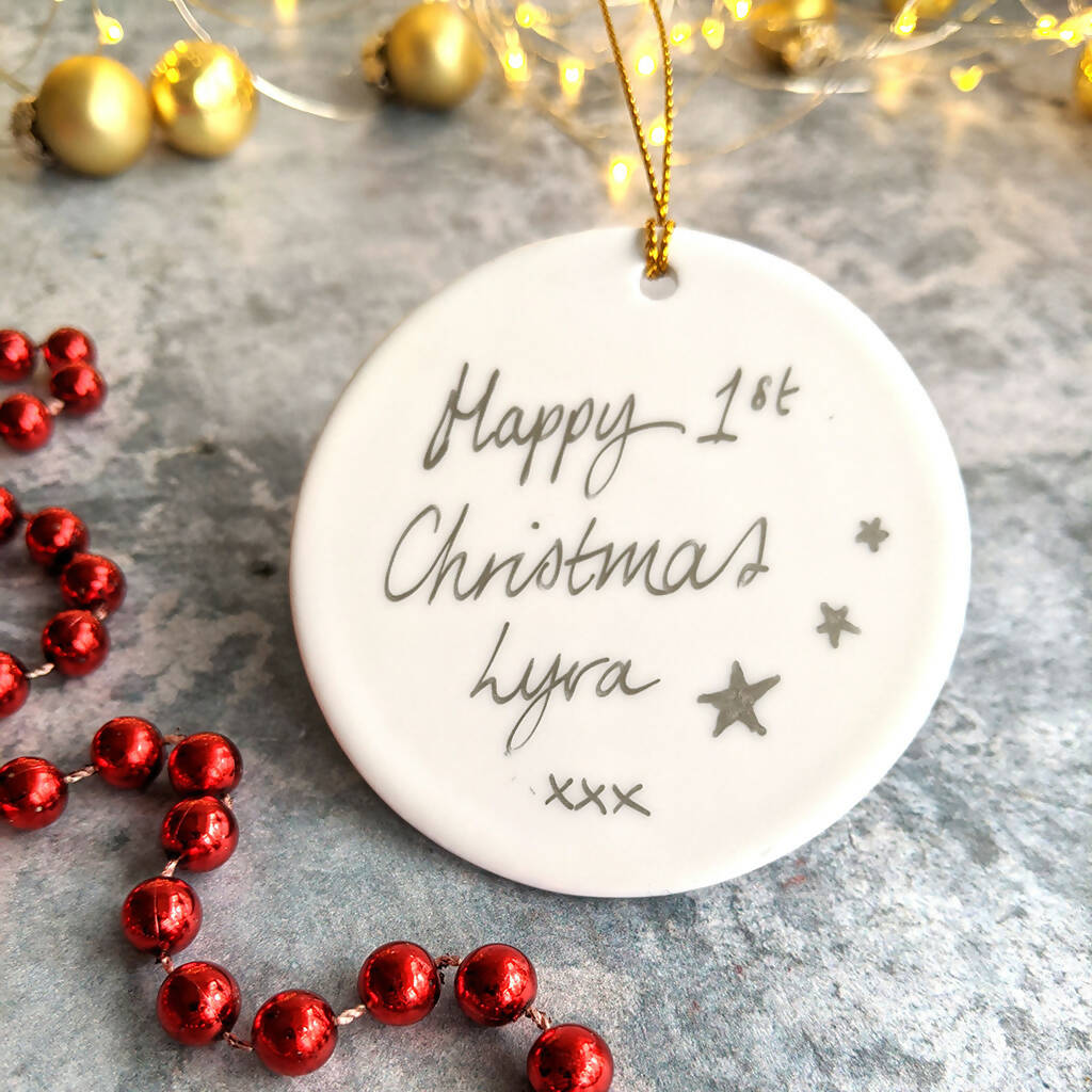 Robin on Branch Personalised Ceramic Christmas Ornament