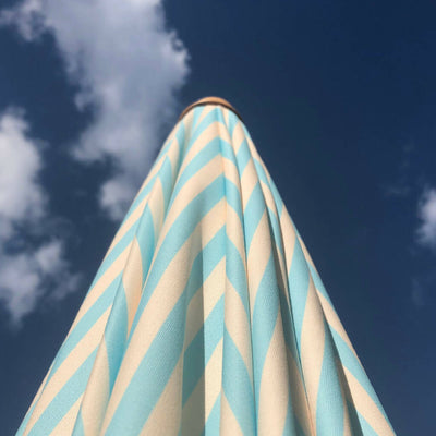 Aquamarine/Antique White Stripe Large Tassel Fringed Outdoor Parasol