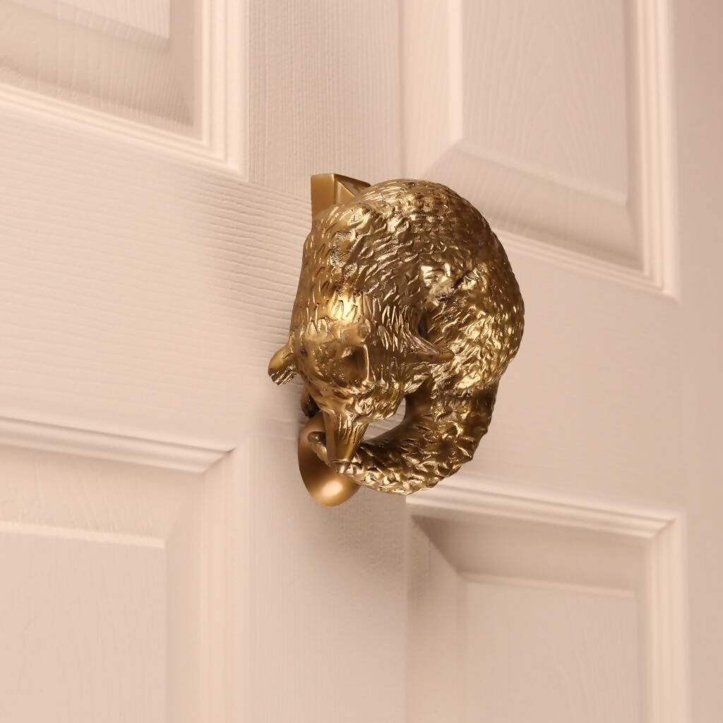 Manston Fox Door Knocker in Aged Brass