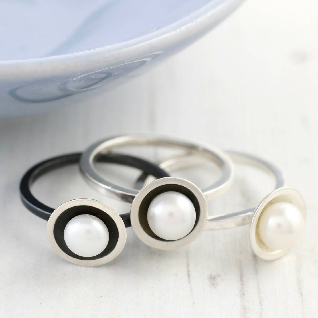 Stackable Pearl Ring in Solid Sterling Silver