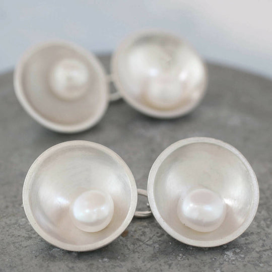 Double Sided Pearl Cufflinks in Solid Sterling Silver
