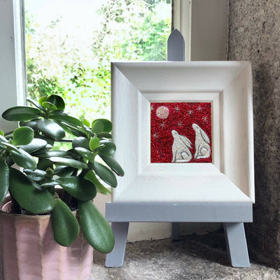 Better Together Embroidered Framed Artwork Two White Hares Under A Starry Sky