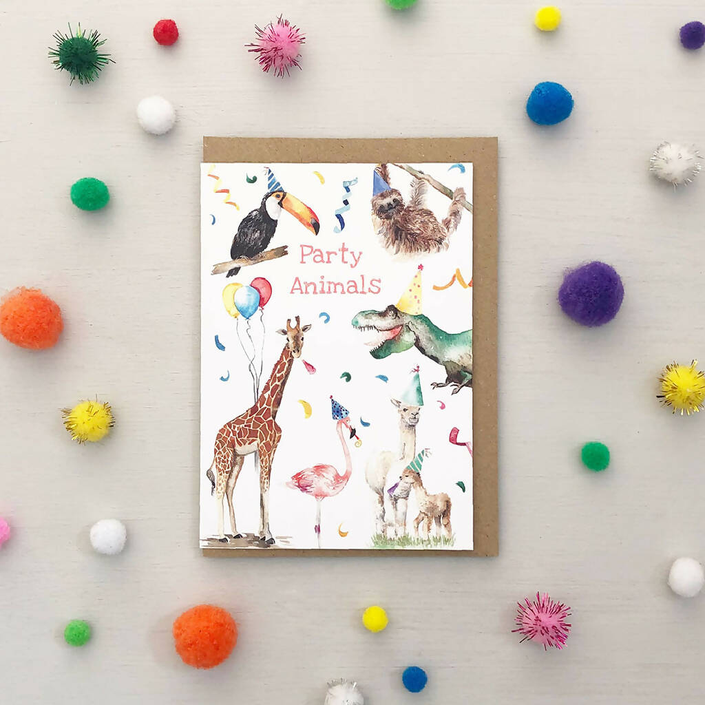 Party Animals Watercolour Card