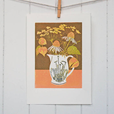 Autumn Allotment Flowers - Limited Edition - Original Linocut Print