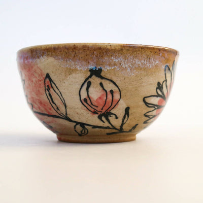 Stoneware Bowl in Red Petal Design