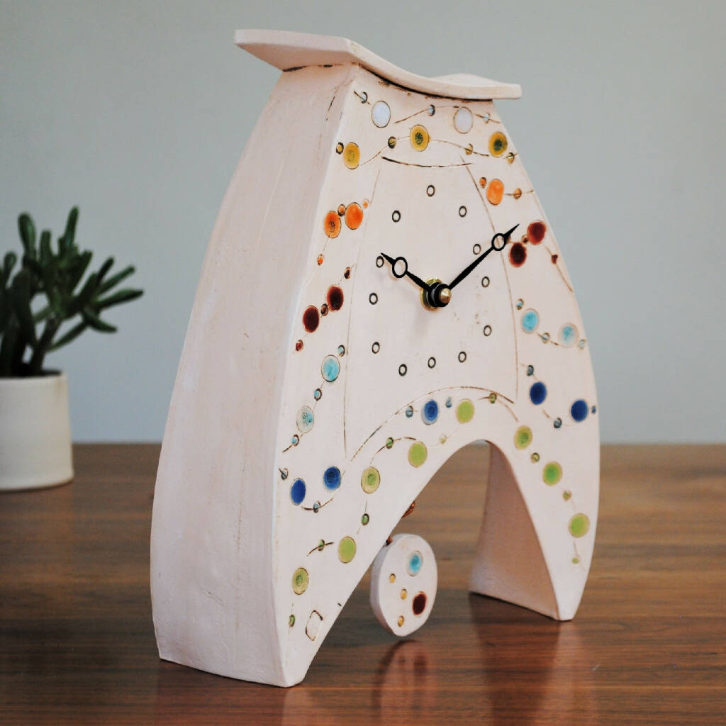 Large Mantel Clock with Pendulum and Rainbow Dots Design
