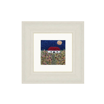 The Fade in Time Framed Embroidered Artwork Moonlit Highland Crofthouse And Garden