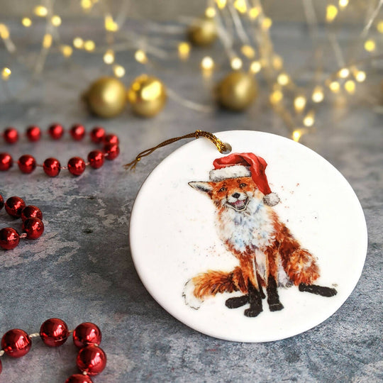 Santa Fox Personalised Ceramic Christmas Ornament