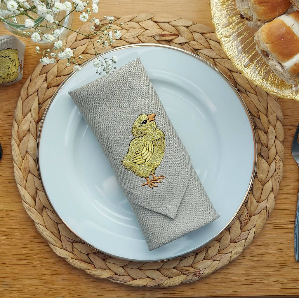 Embroidered Linen Little Chick Napkin by Kate Sproston Design