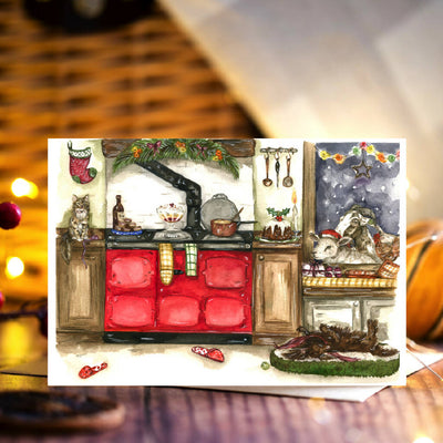 Red Aga Festive Farmhouse Kitchen Christmas Card