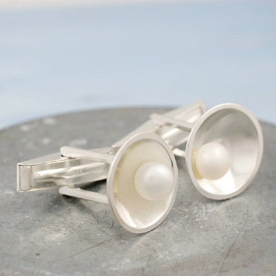 Pearl Cufflinks in Solid Sterling Silver
