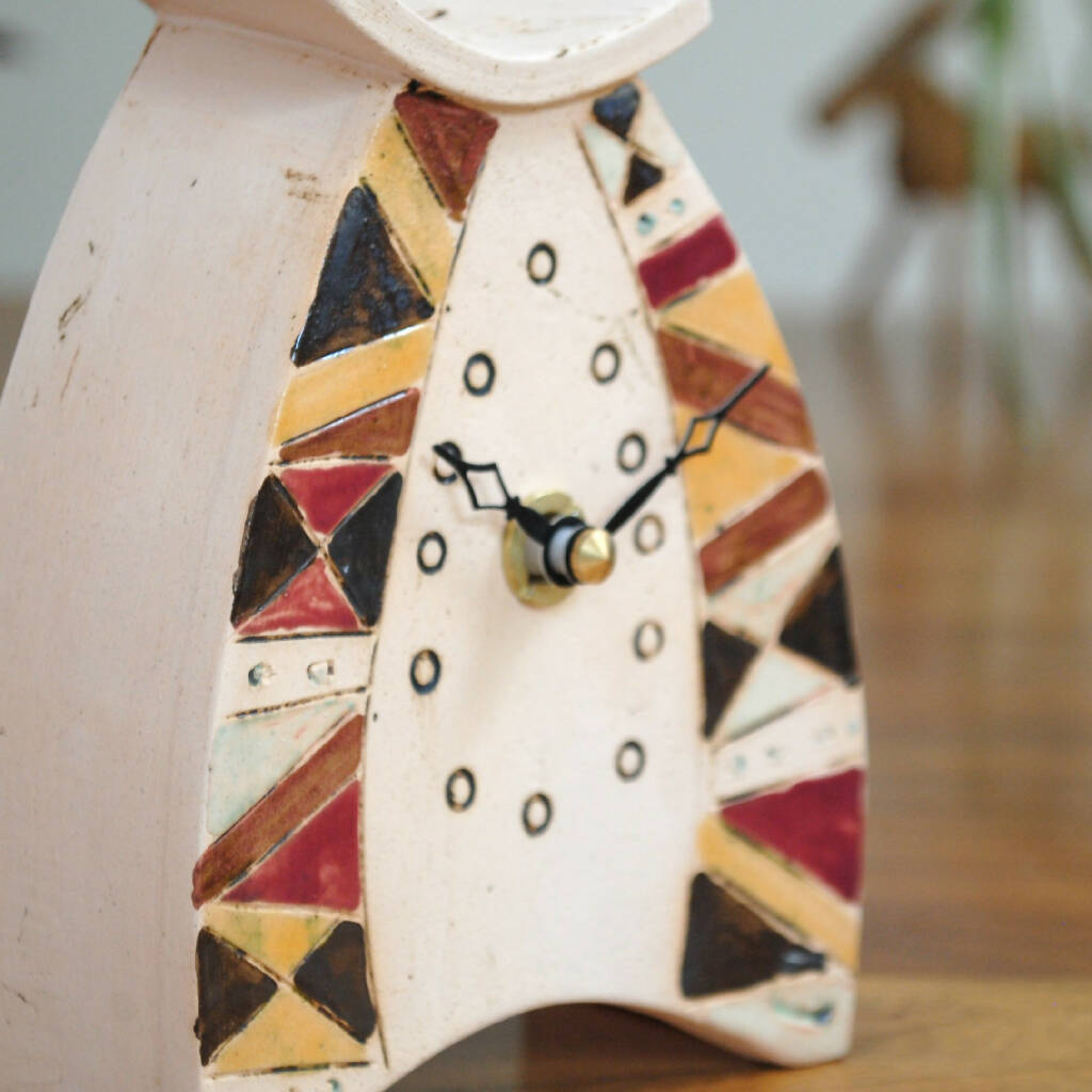 Small Mantel Clock with Geometric Argyle Chevron Pattern