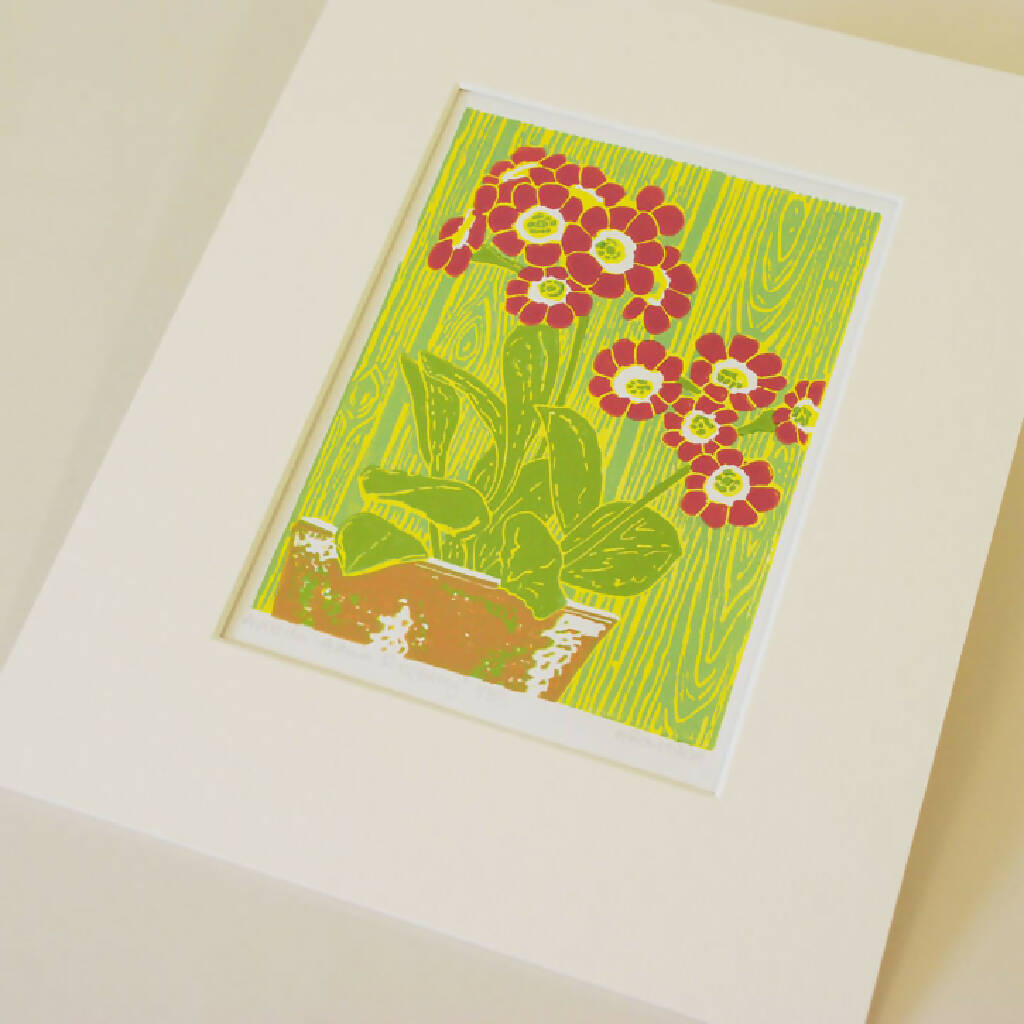 Auricula Autumn Raspberry - Limited Edition - Original Linocut Print