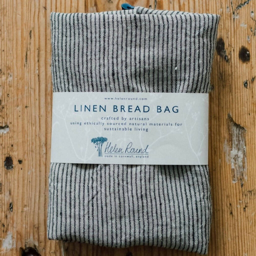 Linen Bread Bag in Dark Blue and Natural Stripe