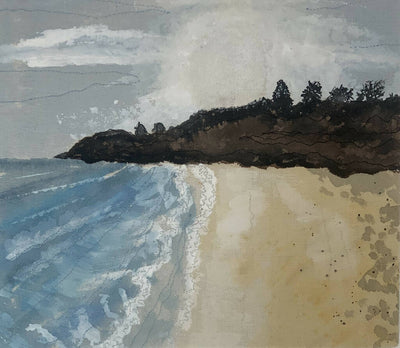 Watercolour and Stitch Detail Coastal Scene
