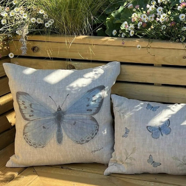 Linen Large Blue Butterfly Cushion