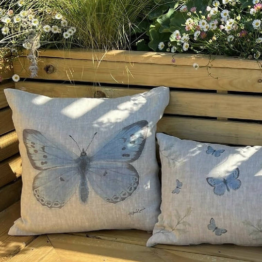 Linen Large Blue Butterfly Cushion