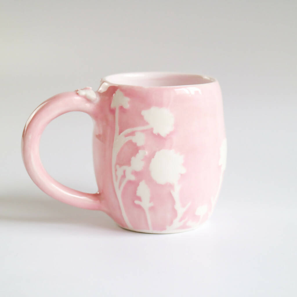 Stoneware Pink Mug in Botanical Design