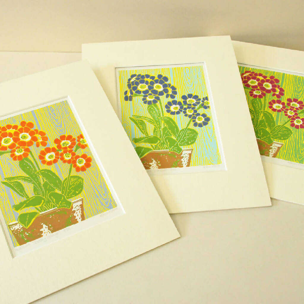 Auricula Autumn Raspberry - Limited Edition - Original Linocut Print