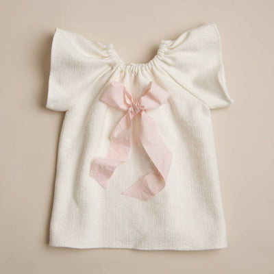 Ruffle Linen Top with Pink Ribbon