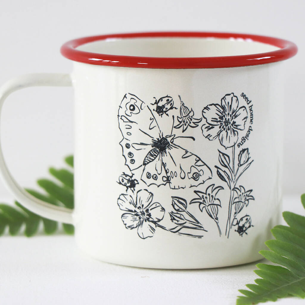 Cornish Woodland Enamel Mug Etched in Cornwall