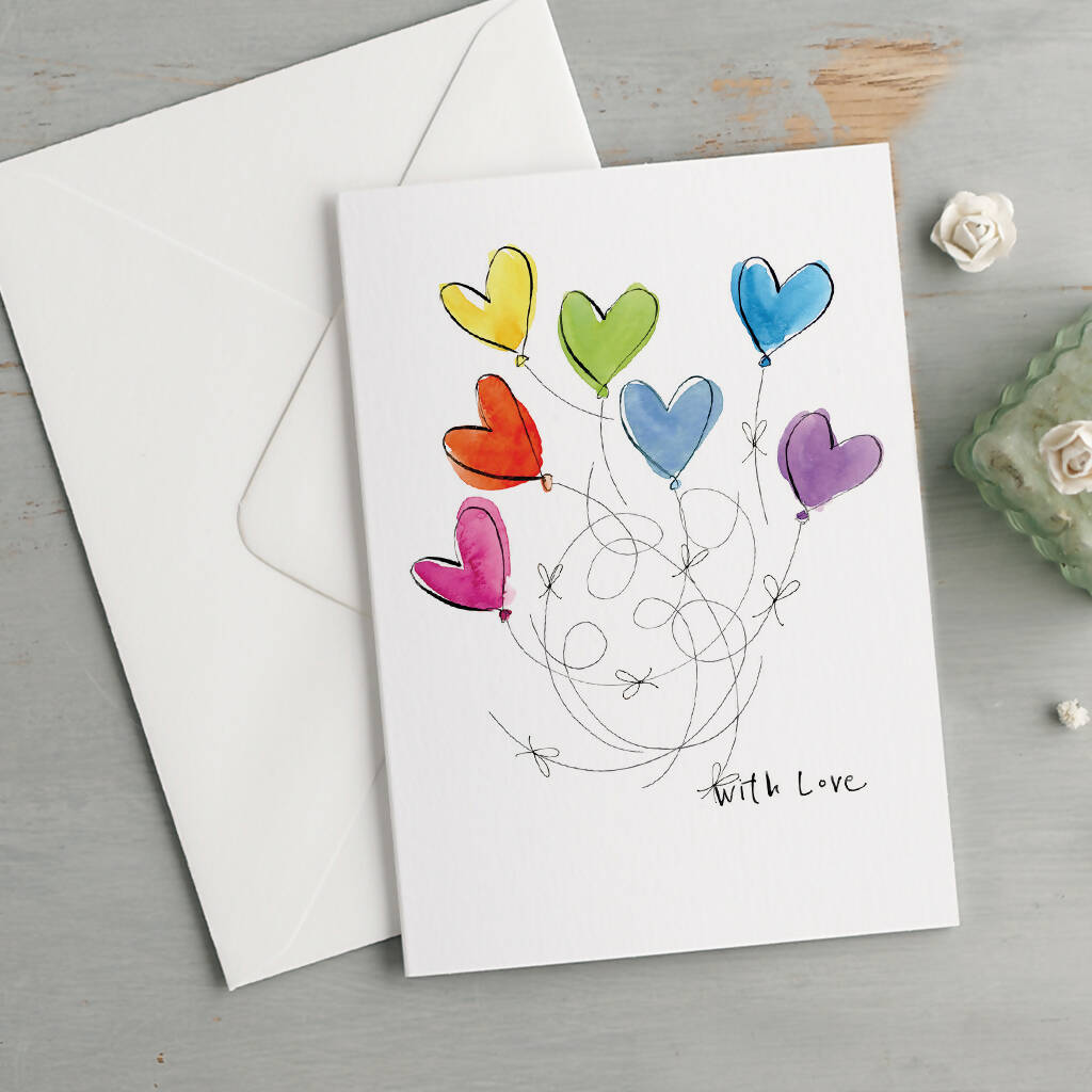 'With Love' Rainbow Hearts Greeting Card